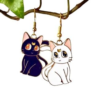 Sailor Moon Cat Earrings – Luna & Artemis Anime Kawaii Dangle Hoops